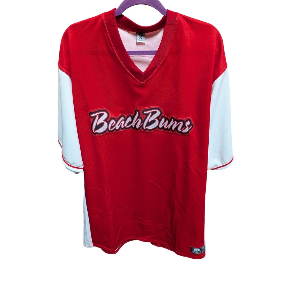 OT Sports Beach Bums Strike Out ALS Baseball Jersey Red White Mens Size 50 29